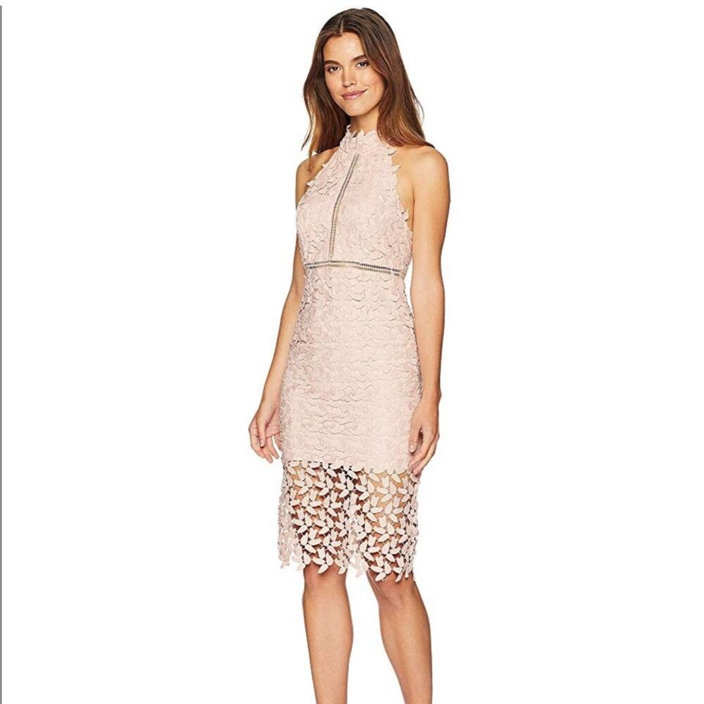 Bardot Prosecco Pink Gemma Dress Crochet Lace Leaf Halter US Size 8